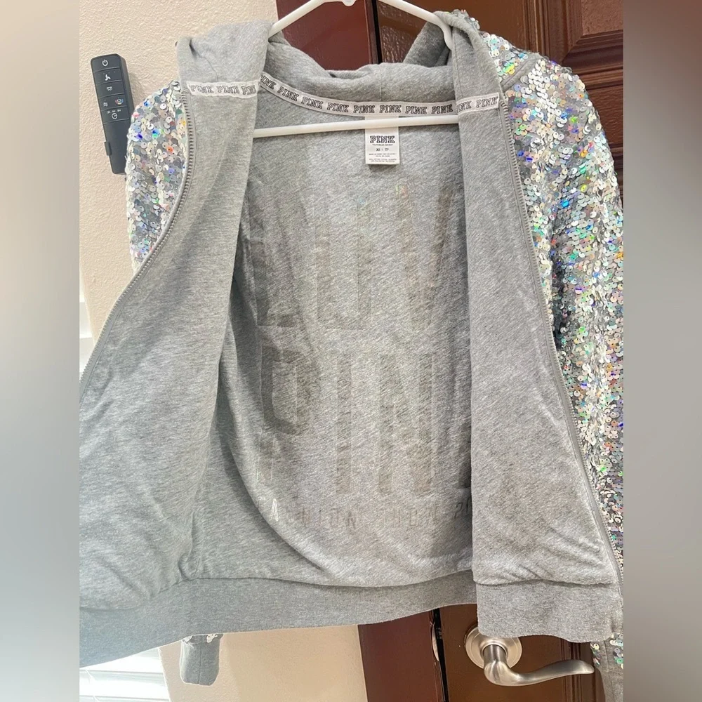 PINK Victoria's Secret Glittering Silver Hoodie